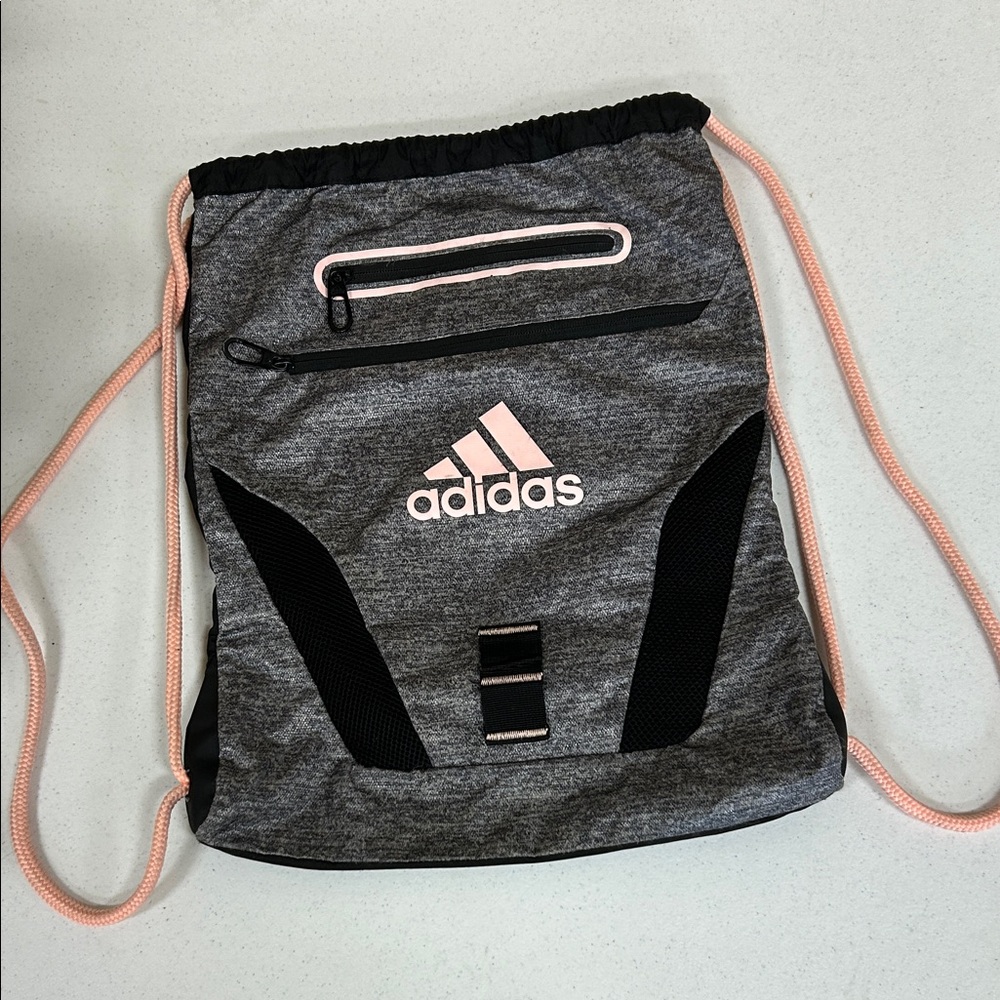 Adidas Gray and Black Drawstring Backpack